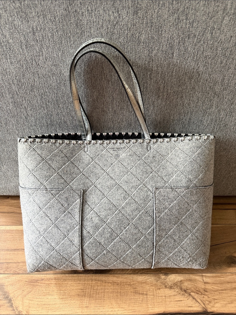 Tori Burch Gray Quilted Felt Block T Tote
